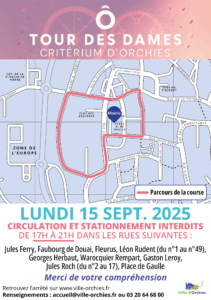 Circulation et stationnement interdits de 17h à 21h dans les rues suivantes : Jules Ferry, Faubourg de Douai, Fleurus, Léon Rudent (du n°1 au n°49), Georges Herbaut, Warocquier Rempart, Gaston Leroy, Jules Roch (du n°2 au n°17), Place de Gaulle. Merci de votre compréhension.